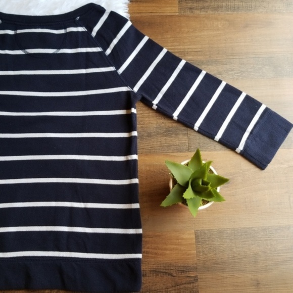 Merona Navy Blue White Striped Sweater Top Casual - Picture 5 of 8